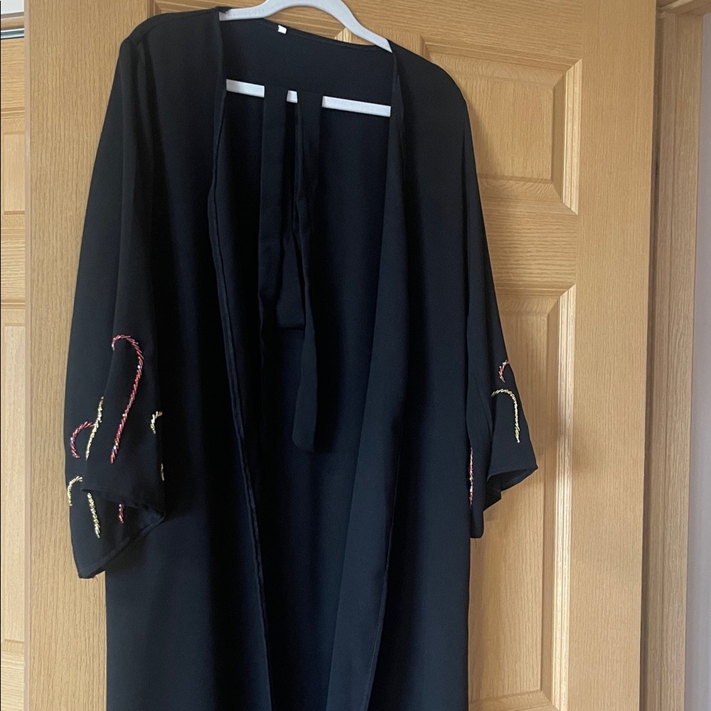 Black cardigan with Red and Gold beads